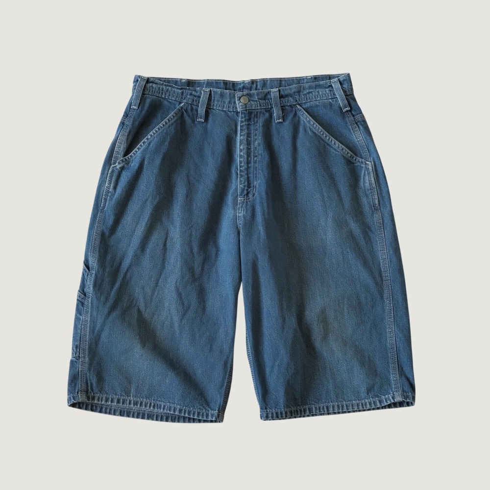 Polo Jeans Co Carpenter Shorts Mens Blue Denim Utility Workwear 32 Cinch Back